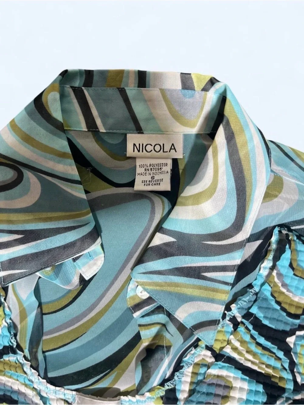 Nicola Blue Green Abstract 2 Piece Tank & Oversized Button Up Set